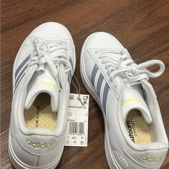 NEW! Adidas Women's Grand Court 2.0 Tennis Shoes Grey Stripes White Cloudfoam - Picture 7 of 9